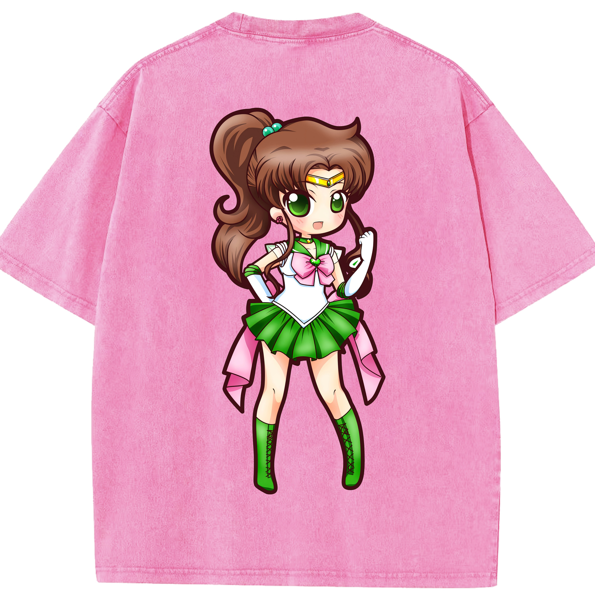 （画像用） 美少女戦士セーラームーン 木野 まこと きの まこと Sailor Moon Kino Makoto （セーラージュピター；Sailor Jupiter） 綿100% ヴィンテージ風 半袖Tシャツ（背面プリント）